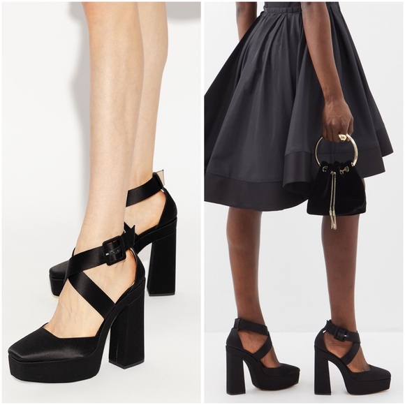 Like new JIMMY CHOO Gian 140 satin platform pumps 37 $1,050 - Picture 1 of 13